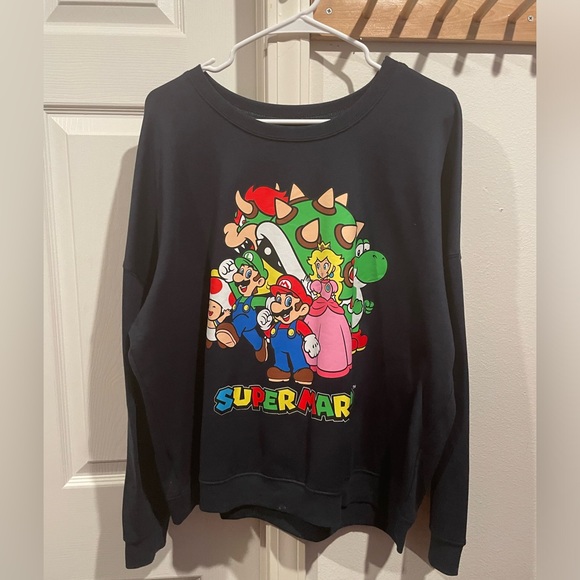 Super Mario sweater women’s XL blue with bowser, peach Luigi pullover - Picture 1 of 4